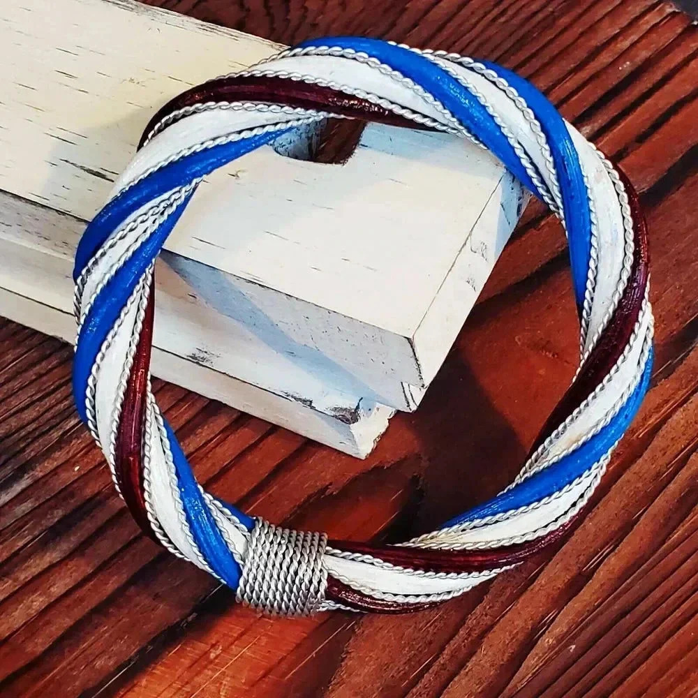 Handcrafted Twisted Rattan Red Pink Bangle Bracelet Silver White Burgundy Blue